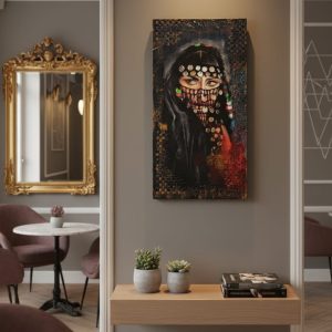 Gizemli Bakışlar * Etnik detaylı Modern Tasarım Kadın geri Dönüşüm parçasından tasarlanmışTablo