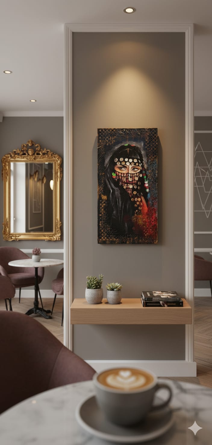 Gizemli Bakışlar * Etnik detaylı Modern Tasarım Kadın geri Dönüşüm parçasından tasarlanmışTablo